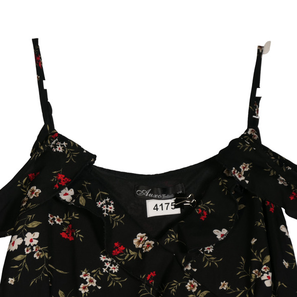 Black Floral Midi Dress Womens Size XXL Sheath Off Shoulder Spaghetti Strap - Picture 3 of 8